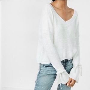 Express White Sweater With Tie Bell Sleeves